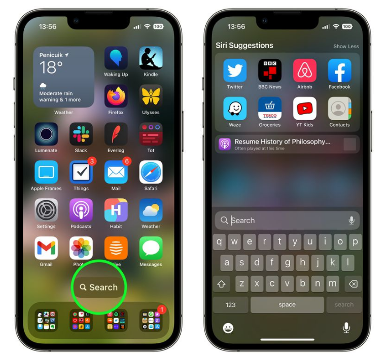 深泽苹果手机维修分享升级到 iOS 16 后，如何删除主屏幕上的搜索按钮 
